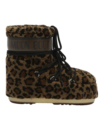Moon Boot - Icon Low Leopard Fleece Støvle - Cognac/Cocoa